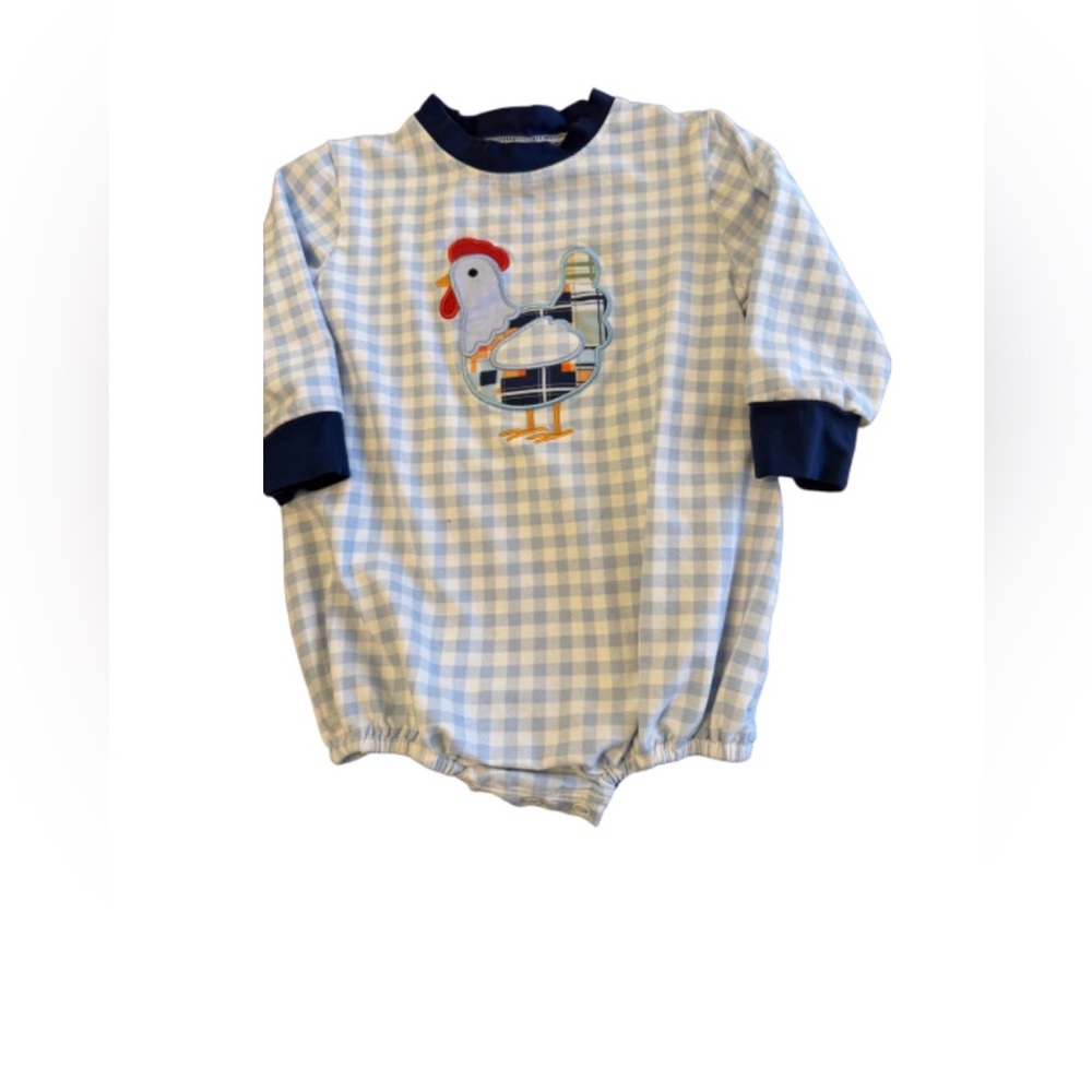 Busy Bees Smocked Gingham Chicken Bubble Romper